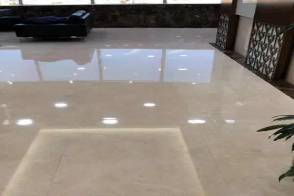 After professional marble restoration in a Dubai hotel lobby showing the restored marble surface